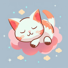 cat sleeping on a cloud children's illustration