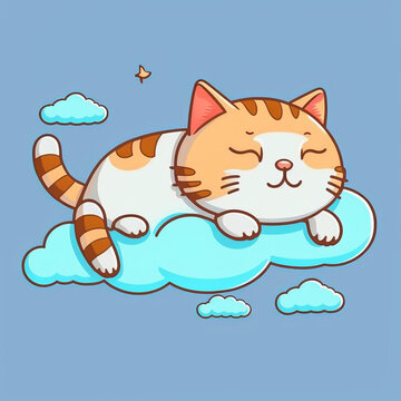 cat sleeping on a cloud children's illustration