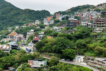 Fototapeta premium View of old buildings on Jiufen Mountain, New Taipei City, Taiwan.
