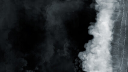 Side screen frame of heavy white smoke, isolated - abstract 3D illustration