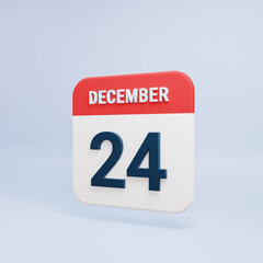 December Realistic Calendar Icon 3D Rendered Date December 24