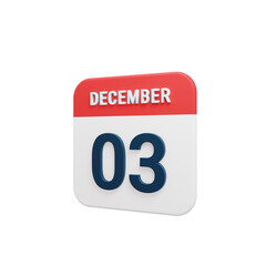 December Realistic Calendar Icon 3D Rendered Date December 03