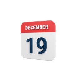December Realistic Calendar Icon 3D Rendered Date December 19