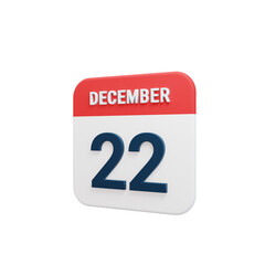 Fototapeta premium December Realistic Calendar Icon 3D Rendered Date December 22