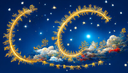 Obraz na płótnie Canvas During the winter or Christmas night sky, there is a circular zodiac. It is beautiful with alternating white and blue colors, representing the landscape of astrology.
