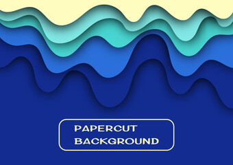 Multi layers blue color texture 3D papercut layers in gradient vector banner. Abstract paper cut art background design for website template. Topography map concept or smooth origami paper cut