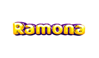 Ramona girls name sticker colorful party balloon birthday helium air shiny yellow purple cutout