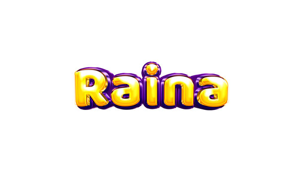 Raina girls name sticker colorful party balloon birthday helium air shiny yellow purple cutout