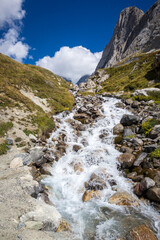 Fototapeta na wymiar Mountain river in Vanoise national Park valley, French alps