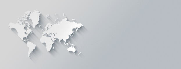 World map illustration on a white background. Horizontal banner