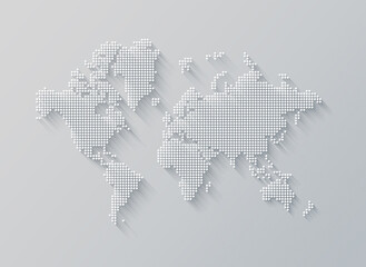 Illustration of a world map made of dots on a white background