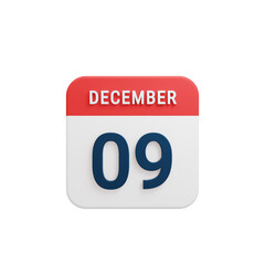 December Realistic Calendar Icon 3D Rendered Date December 09