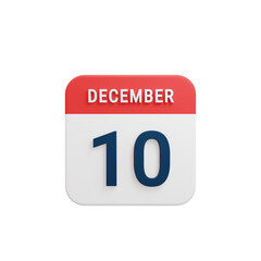 December Realistic Calendar Icon 3D Rendered Date December 10