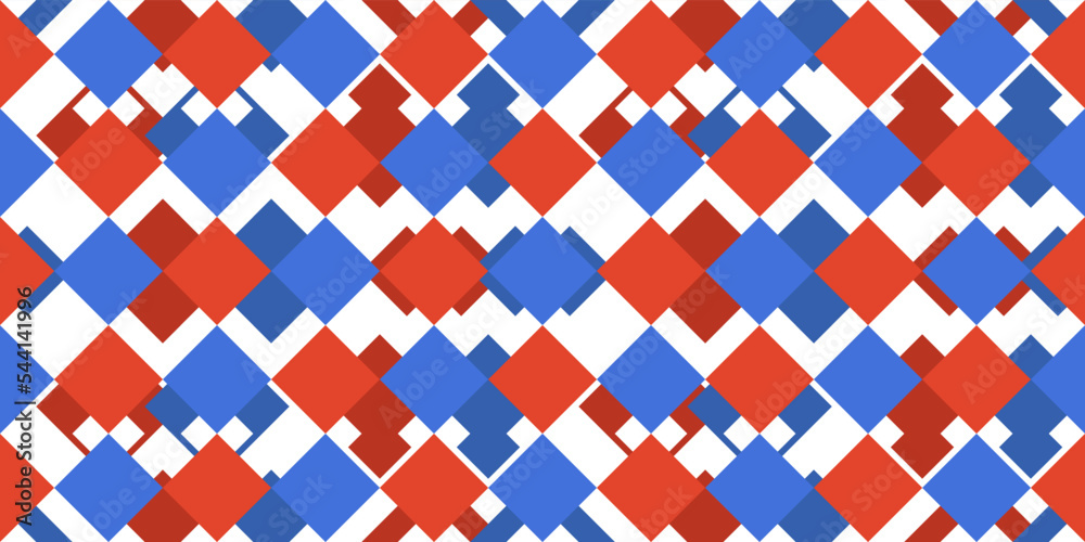 Poster Red diamonds go along with blue ones. A vector of identical rhombuses in a row. Seamless pattern of rhombuses.