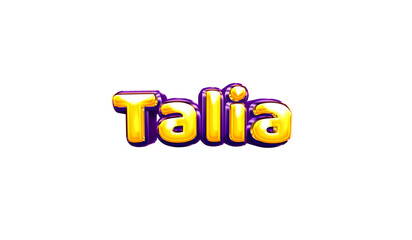 Talia girls name sticker colorful party balloon birthday helium air shiny yellow purple cutout - obrazy, fototapety, plakaty