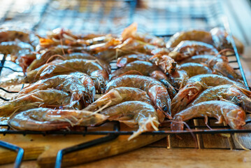 Freshly caught shrimp is ready to be cooked.