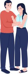 Obraz premium Happy couple semi flat color raster characters. Standing figures. Full body people on white. Smiling pair embracing simple cartoon style illustration for web graphic design and animation