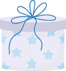 Present in blue box semi flat color raster object. Full sized item on white. Birthday party and christmas gift simple cartoon style illustration for web graphic design and animation