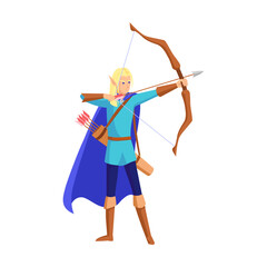 Cartoon monster and warrior vector illustration. Elf with bow isolated on white background. Computer game, fantasy, fairy tale concept