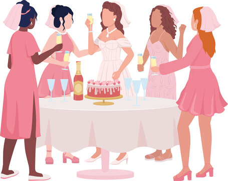Hen night semi flat color raster characters. Standing figures. Full body people on white. Festive celebration simple cartoon style illustration for web graphic design and animation