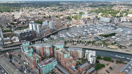 Ipswich Port marina and town Suffolk UK drone aerial view