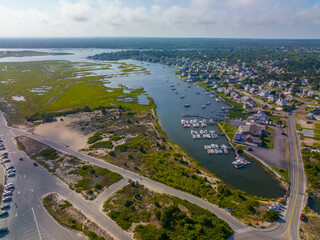 West Dennis Lighthouse was built in 1855 knows as Bass River Light at West Dennis Beach in town of Dennis, Cape Cod, Massachusetts MA, USA. 