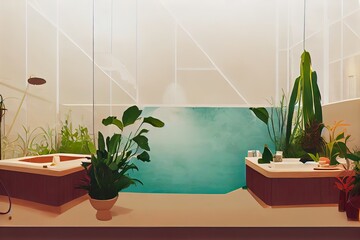 Victorian Spa and wellnes centre with plants in botanical garden interior illustration design - obrazy, fototapety, plakaty