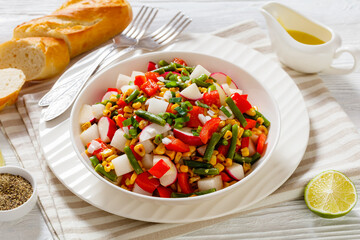 corn, radish, jicama, pepper, green bean salad