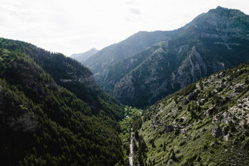 Fototapeta premium Aerial landscape inside mountain valley 