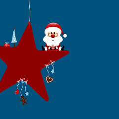 Sitzender Weihnachtsmann Auf Stern Mit Icons Dunkelblau Dunkelrot