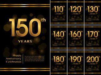 Set of anniversary celebration template design with golden text for anniversary celebration event. Vector illustration