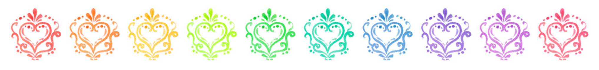 Watercolor Hearts Set on white background