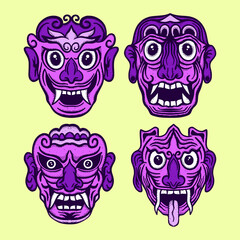 Collection set devil mask doodle Illustration hand drawn sketch colorful for tattoo, stickers, etc
