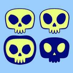Collection set skull cute doodle Illustration hand drawn sketch colorful for tattoo, stickers, etc