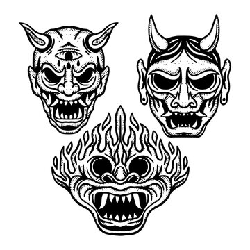 Collection set devil face doodle Illustration hand drawn sketch colorful for tattoo, stickers, etc
