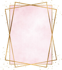 Gold frame with watercolor background. Luxury gold metallic frame. Glamour gold and watercolor frame.