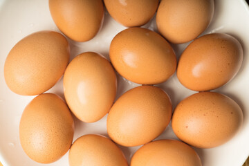 Fresh eggs on vintage background