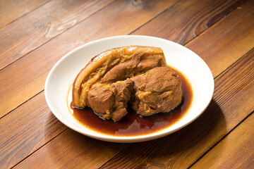 Special marinated meat on wooden background