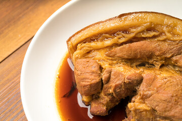 Special marinated meat on wooden background