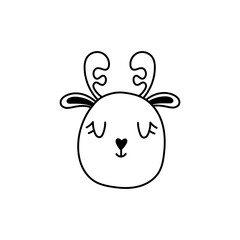 Naklejka premium Cute reindeer head. The face of the deer doodle. Cartoon christmas deer