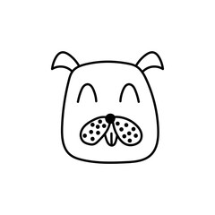 Black and white face of dog. Doodle head dog. Cute pooch line vector