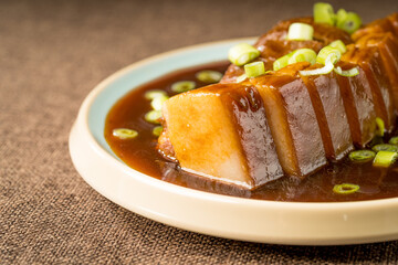 Special marinated meat on wooden background