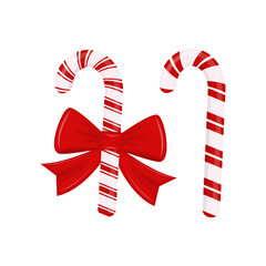 Christmas striped candy canes and red bow illustration
