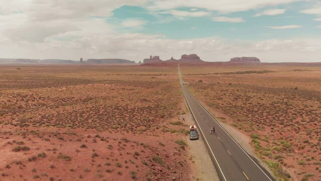 Road to the Monument Valley, aerial view from drone
