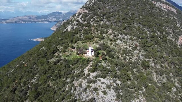 Gelidonya Lighthouse on Lycian Way, Antalya, Turkey. Mediterranean sea and scenic Islands.