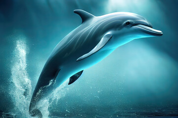 Fototapeta premium Aus Wasser springender Delfin, digital illustration