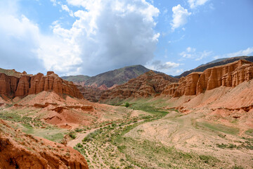 Red canyon Konorchek (Suluu-Terek) in the mountains in Kyrgyzstan