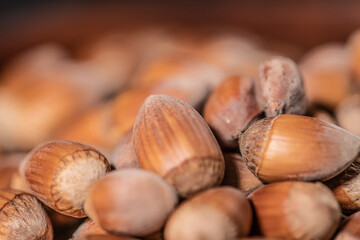 Macro zoom  with beautiful depth of field on hazelnuts