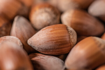 Macro zoom on hazelnuts with beautiful depth of field