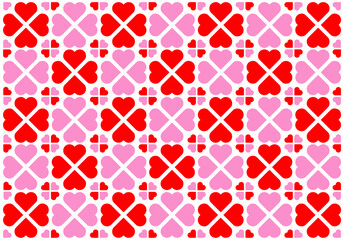 Seamless Geometric Pattern of Pink and Red Hearts